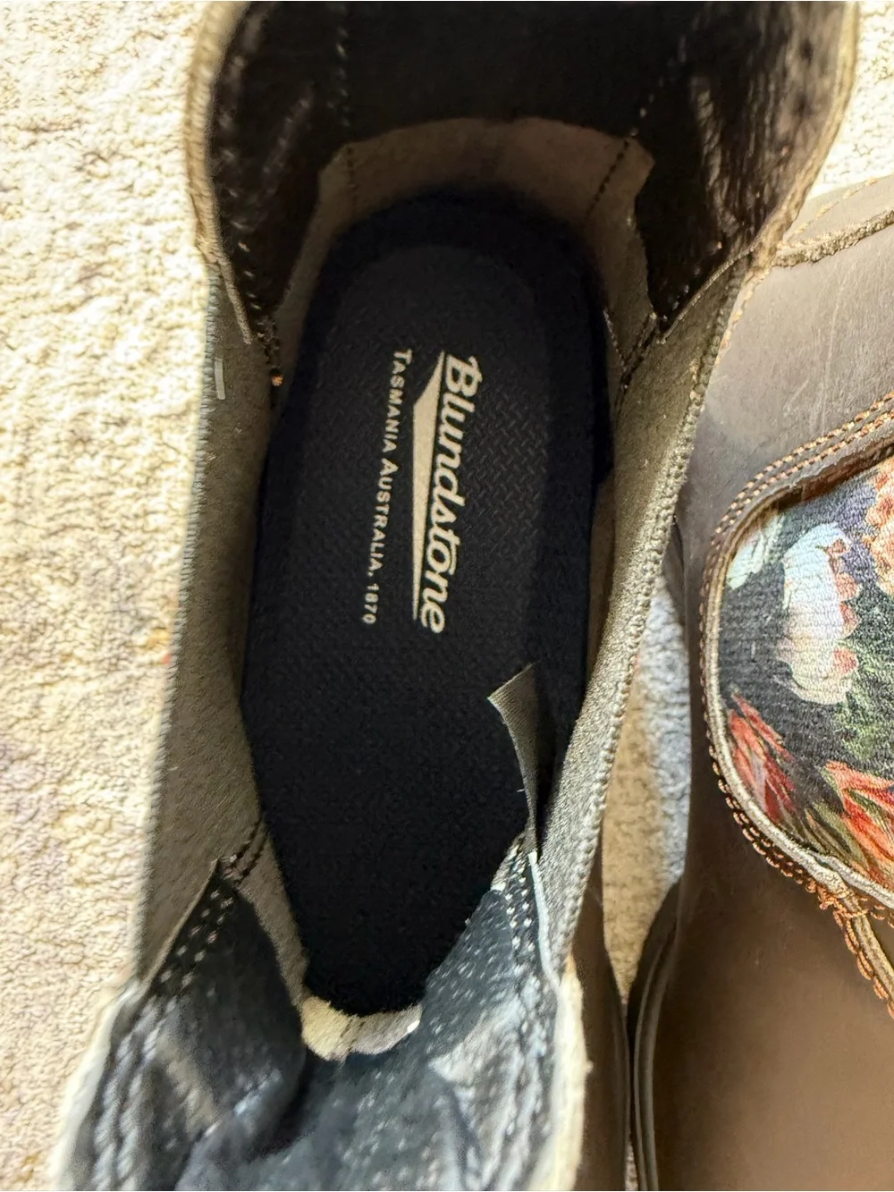 Blundstone Brown Leather Chelsea Boots with Floral Side Panels